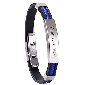 Personalized thin blue line silicone bracelet with stainless steel engraved tag
