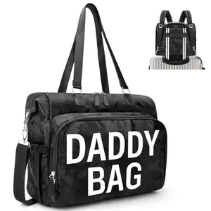 Pripher camo black convertible diaper bag with DADDY text and multiple carry options