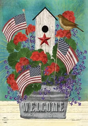 Briarwood Lane All American Birdhouse Floral primitive patriotic garden flag