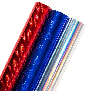 LeZakaa holographic patriotic wrapping paper rolls with star, stripe, and silver designs