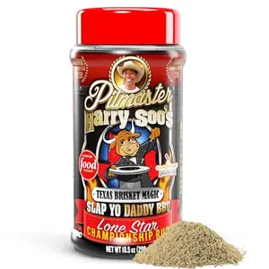 Slap Yo Daddy Texas Brisket Magic rub on a wooden board with brisket