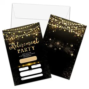 Foosproea Black and Gold Retirement Invitations Pack of 20