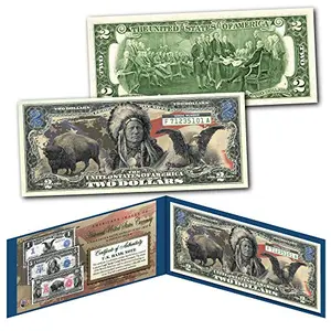 Native American Themed Commemorative Two Dollar Bill with Buffalo Design