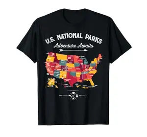 Retro style vintage 63 national parks map t-shirt for hikers