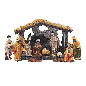 MOOCOCO handcrafted resin nativity set with stable