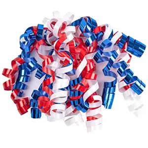 WRAPAHOLIC self-adhesive curly bows in patriotic colors on a gift box