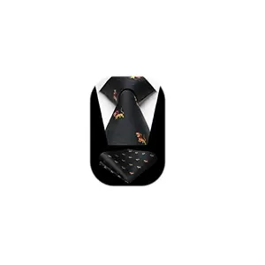HISDERN black necktie with animal patterns and pocket square