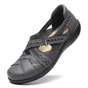 TERRIKAT women's grey leather loafers with perforated straps