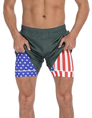 LRD patriotic running shorts with built-in compression liner front view