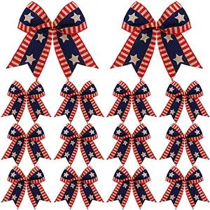 Berlune burlap patriotic bows with American flag and star design