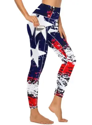 QIVICIMA American flag leggings with side pockets for women