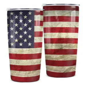 Winorax 20oz American flag tumbler with edge-to-edge printed design and leak-resistant lid