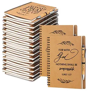 Kosiz 30 sets of brown A5 spiral notebooks with bamboo pens for Christian gifts