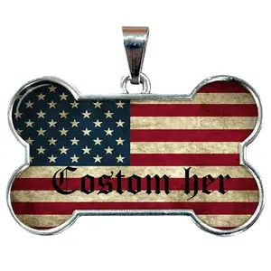 Budget stainless steel bone-shaped pet tag with American flag design