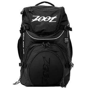 Zoot Ultra Tri Bag displayed with compartments open, showing triathlon gear organization
