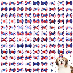 Tondiamo 100 Pack Independence Day Dog Hair Bows with Rubber Bands