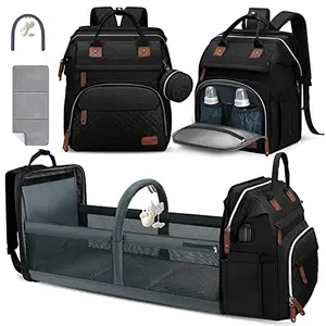 DERJUNSTAR black diaper bag with thick padded straps and built-in changing station