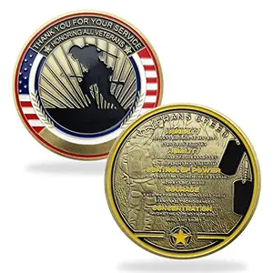 Gold finished veteran creed challenge coin with inscribed values