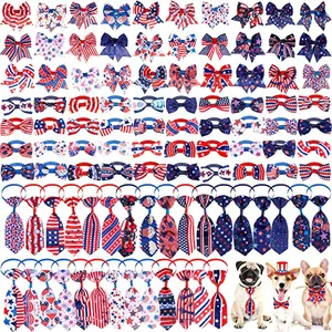 Reginary 100 Pcs 4th of July Dog Bows Tie Collar Set