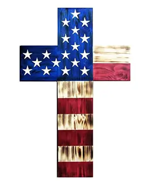 Handmade wooden cross with carved American flag design