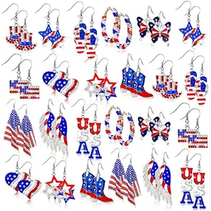 Bucherry bulk set of 24 patriotic earrings in star, flag, and boot designs
