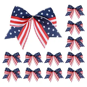 Meseey fabric patriotic bows with stars and stripes on a gift basket