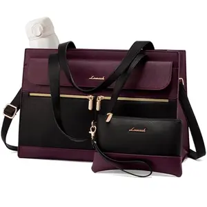 Black and purple waterproof laptop tote with crossbody strap