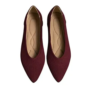 TINGRISE women's red pointed toe knit ballet flats, comfortable slip-on