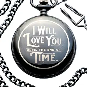 Red Dot Laser Engraving pocket watch with chain on black box