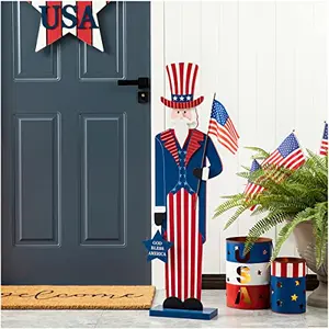 Glitzhome 40-inch distressed wooden porch sign with Uncle Sam hat and God Bless America text