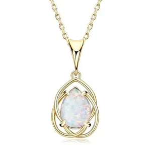 YUNKAI Pear-Shaped Opal Necklace with teardrop pendant in gold plating