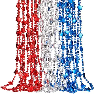 Junkin 120 piece bulk set of red silver blue star bead necklaces