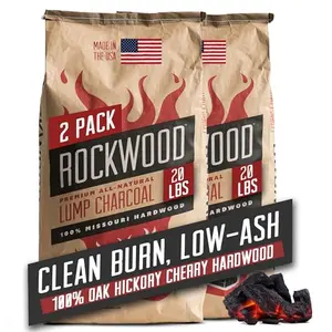 Rockwood Natural Lump Charcoal 2-pack, 40 pounds total, oak hickory cherry blend