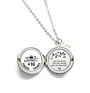 Sweet 16 hidden message locket necklace in stainless steel