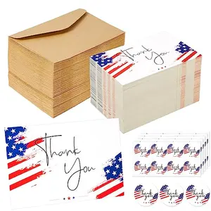 200 patriotic thank you cards with kraft envelopes and round stickers