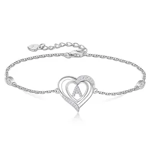 Sterling silver personalized initial heart charm bracelet