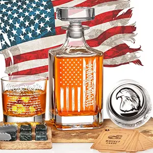 PONPUR 250th Anniversary Whiskey Decanter Set with We The People engraving and American flag