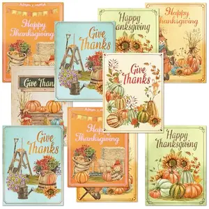 Fancy Land Thanksgiving Cards with Envelopes 24 Pack Foil Greeting Cards Fall Pumpkin Watercolor Happy Harvest Party Supply