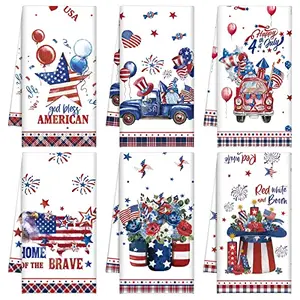 Tudomro 6-pack patriotic kitchen towels with watercolor stars and flags