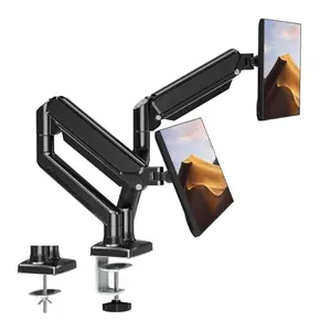 ErgoFocus dual monitor arm with two monitors in a home office