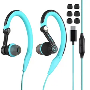 mucro Sport Headphones Wired in blue with USB-C connector and earhooks
