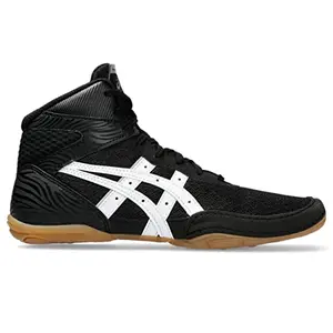 ASICS Kid's Matflex 7 wrestling shoes in black and white, suitable for gymnastics training