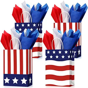 Tisancy patriotic gift bags with classic American flag design and tissue paper