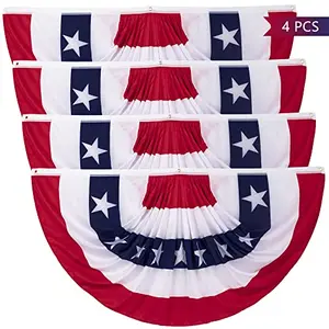 Large patriotic pleated fan flag set displayed on a wrap-around porch