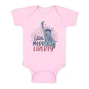 Light pink baby onesie with a subtle Statue of Liberty water-based print, lap shoulder neckline