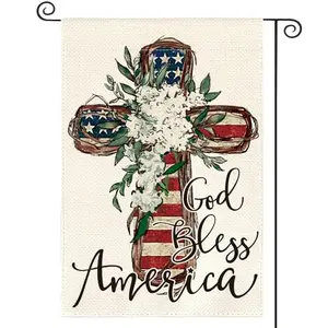 AVOIN colorlife God Bless America garden flag stars and stripes double-sided lily cross 12x18