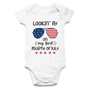 Vieille baby boy bodysuit with Lookin Fly on My First Fourth of July print