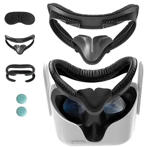Hanpusen 6-in-1 face pad set for Oculus Quest 2, featuring a ventilated bracket and leather foam cushions