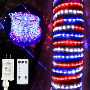Kenburg red white blue rope lights shaped along a deck railing
