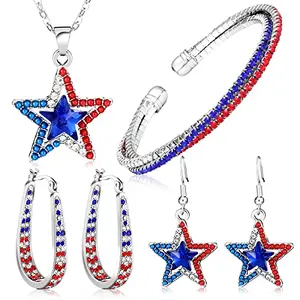 Sasylvia American flag jewelry set with bracelet, necklace, and two earrings for quinceanera